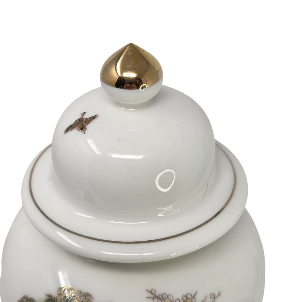 Vintage OMC 6" Peacock Bamboo Floral‎ Gold Gilded Porcelain Ginger Lid Jar Japan - Picture 3 of 10